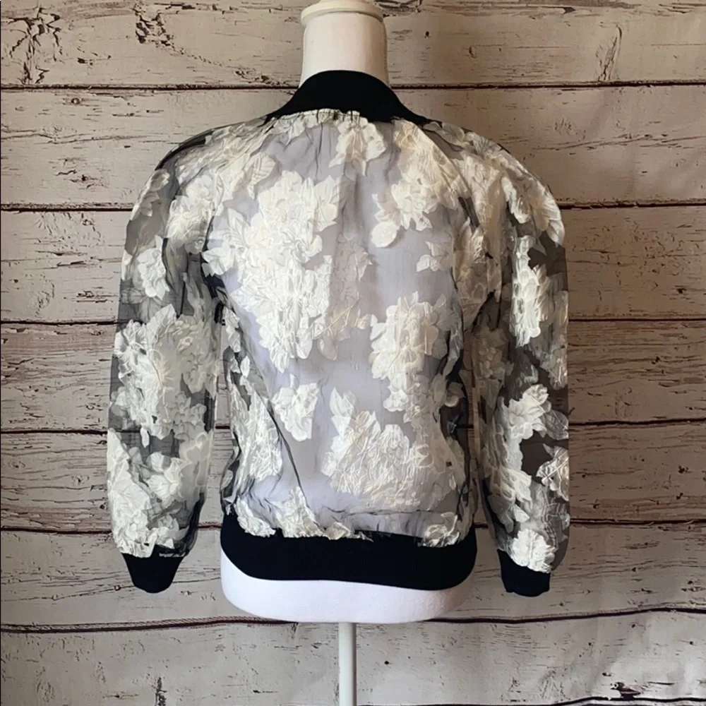 Hot & Delicious Blk Sheer Floral Bomber Small